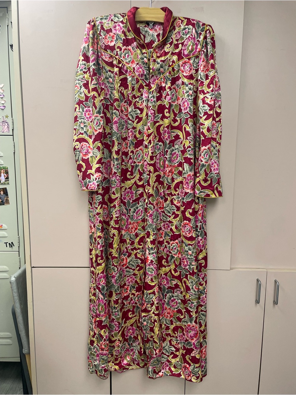 Vintage Christian Dior Loungewear Floral Satin Caftan House Dress Gown Size M